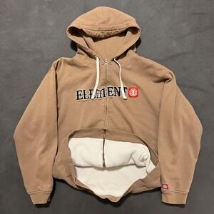 VTG Y2K Element Skateboards Brown Tan Waffle Lined Zip Up Hoodie Mens Medium